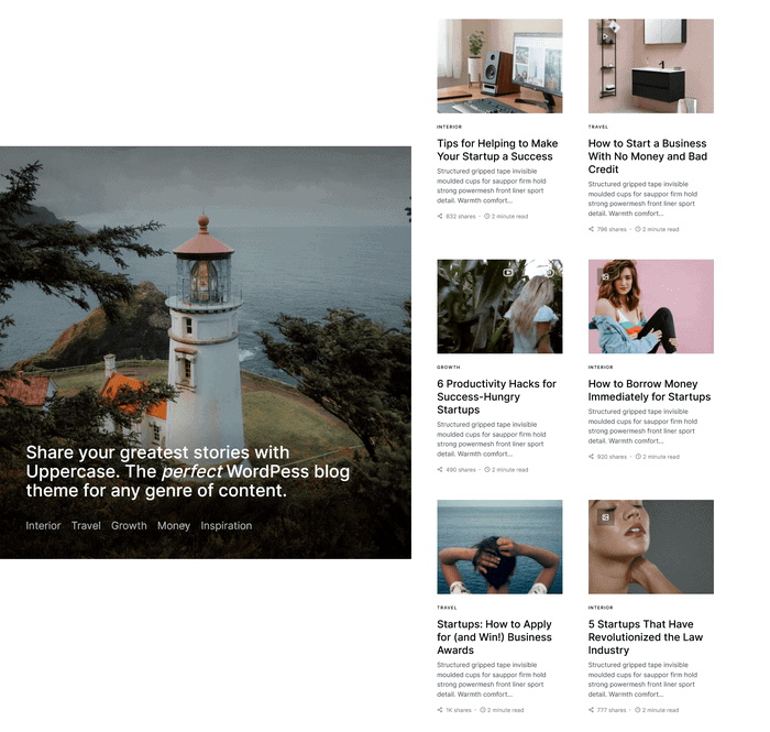 Tema de WordPress en mayúsculas