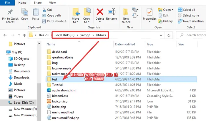 WordPress-Datei im Ordner extrahieren