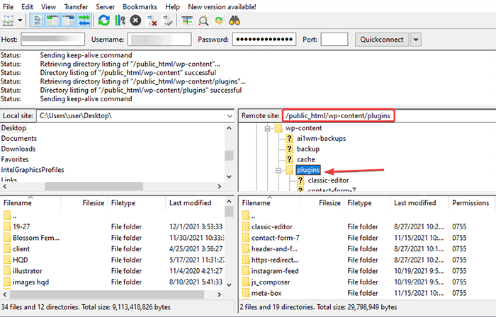 Laden Sie Plugin-Dateien aus dem Backup in FTP hoch