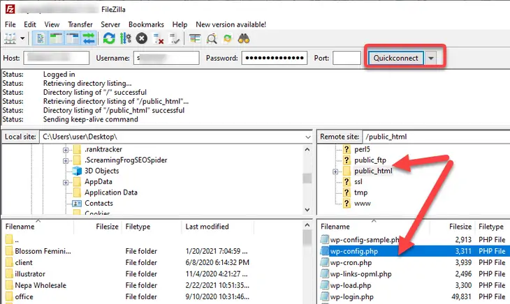 Greifen Sie auf die wp-config-Datei zu