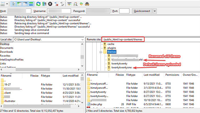 เปลี่ยนชื่อธีมเก่าโดยใช้ ftp