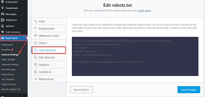 Rank Math Robots.txt-Einstellungen