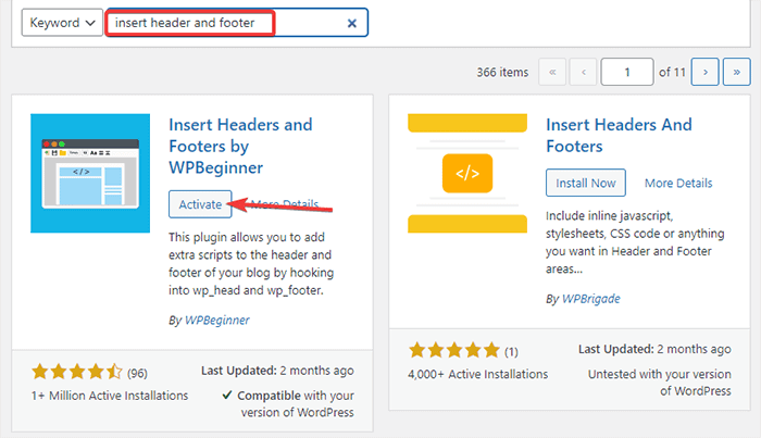 Header- und Footer-Plugin einfügen aktivieren