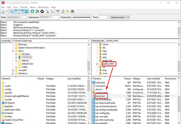 Erstellen der Robots.txt-Datei mit FTP