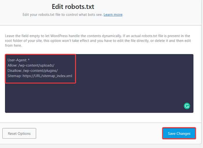Robots.txt-Code speichern