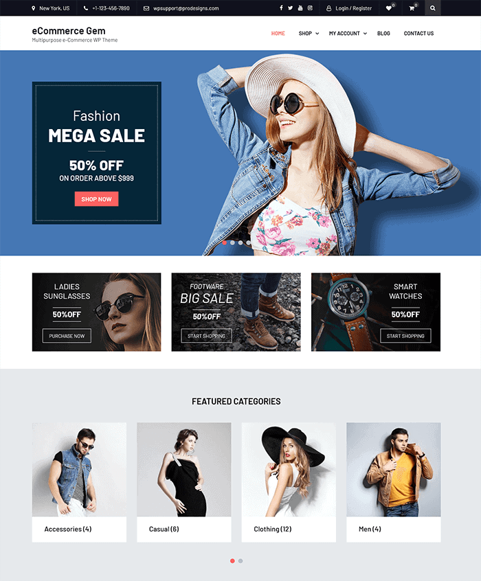 Tema WordPress gratuito per eCommerce Gem