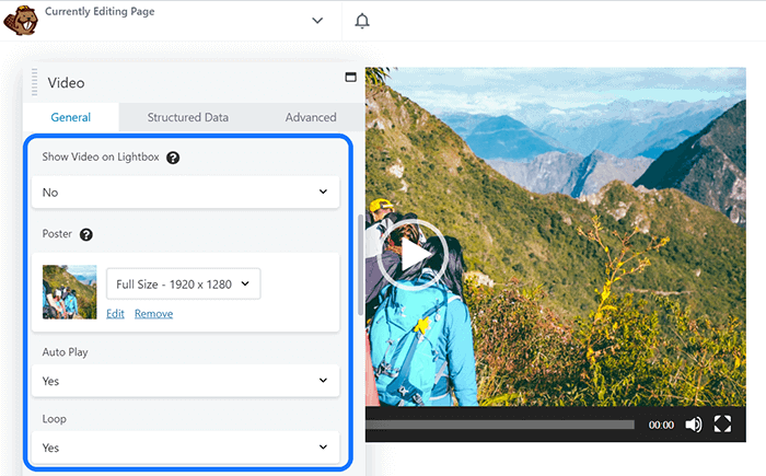 Destacando algunos ajustes generales de video provistos por el creador de páginas Beaver Builder