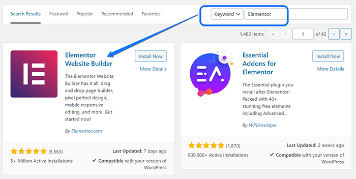 Instalar y activar Elementor Website Page Builder en WordPress
