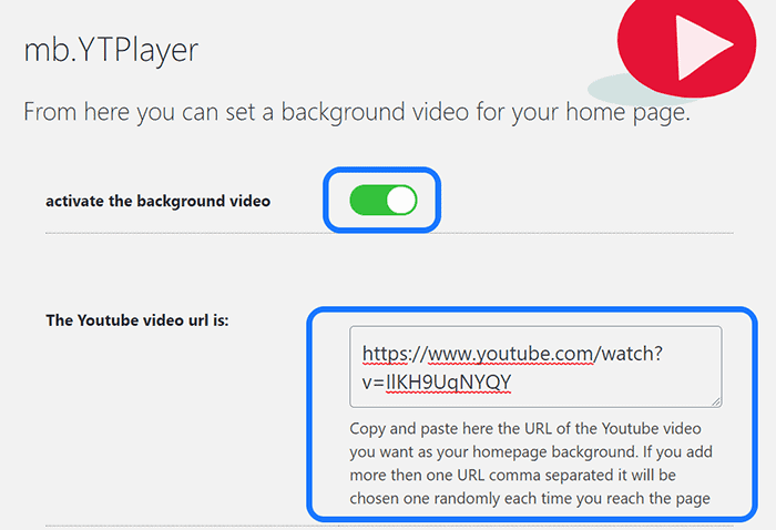 Resaltar el espacio para incluir la URL del video de YouTube en la interfaz del complemento mb.YTPlayer