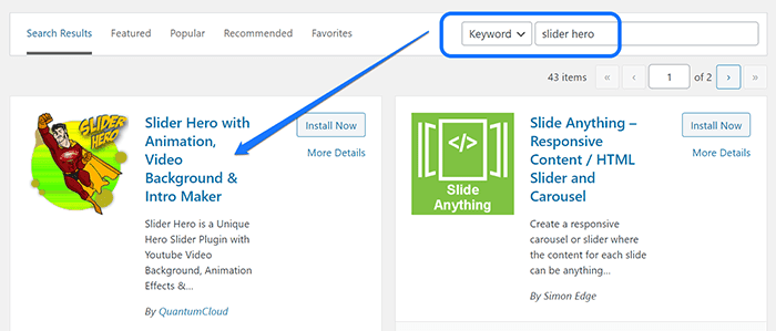 Instalación y activación del complemento de WordPress Slider Hero