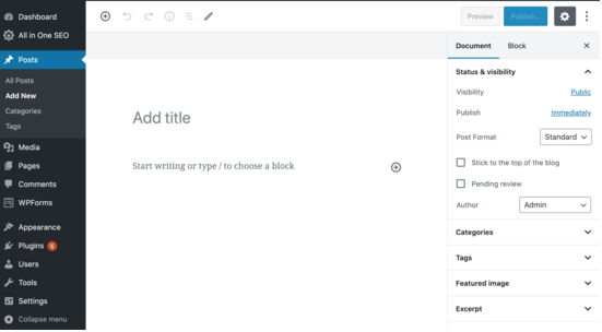 Layar Edit Posting WordPress