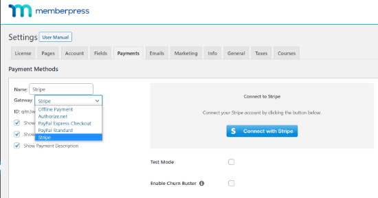 MemberPress Terhubung dengan Stripe