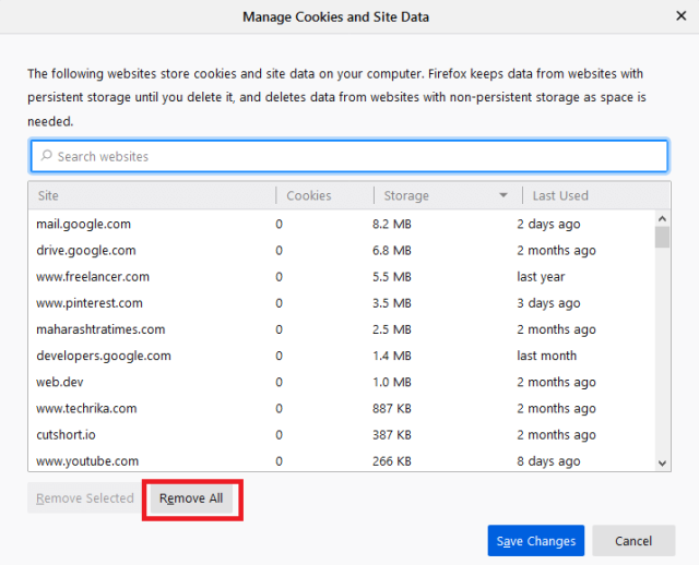 firefox çerezleri kaldır