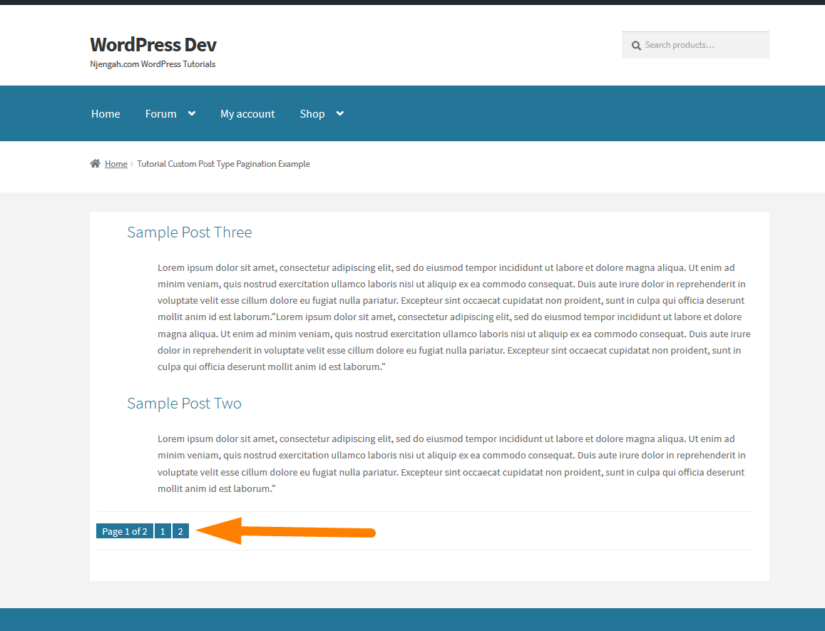pagination jenis pos kustom