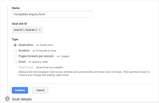 configurar los objetivos de Google Analytics