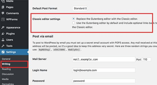 Dezactivați Gutenberg cu pluginul Editor clasic
