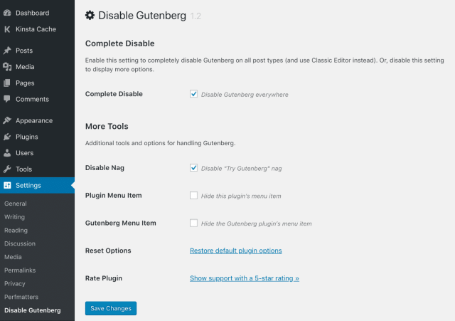 Dezactivați instrumentele Gutenberg