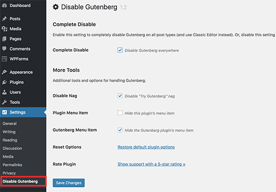 Dezactivează Gutenberg
