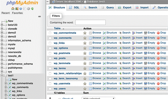 tabele PHPMyAdmin