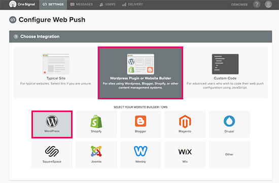 configurați webpush