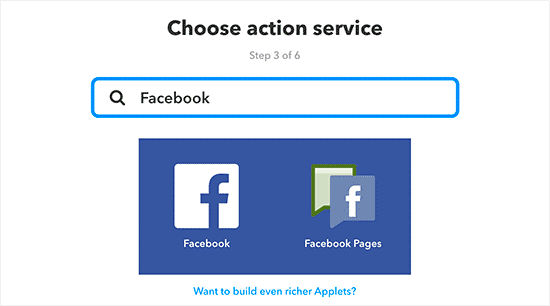 IFTTT Alegeți FB