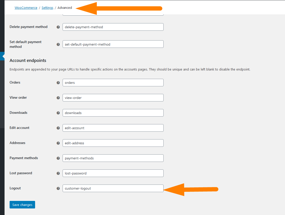 Point de terminaison de déconnexion WooCommerce