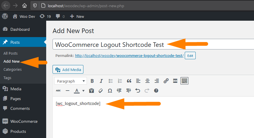 code abrégé de la page de déconnexion de woocommerce