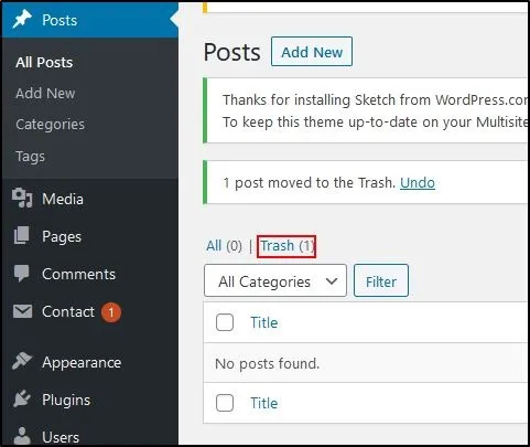 Cestino di WordPress