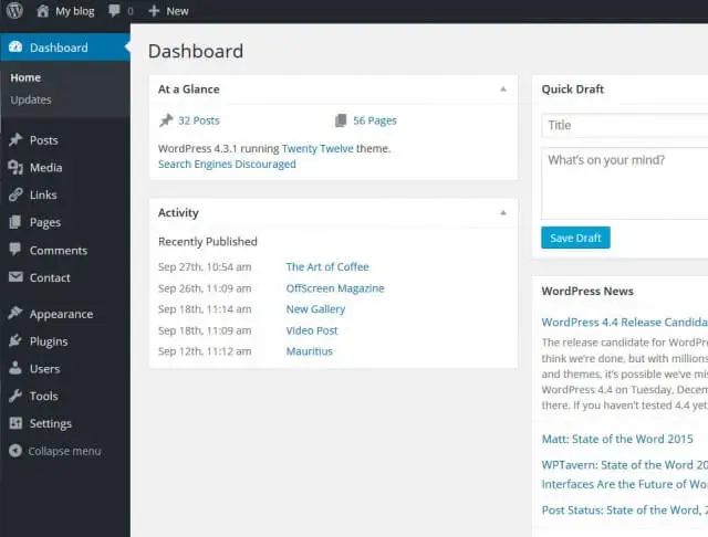 wordpress gösterge tablosu
