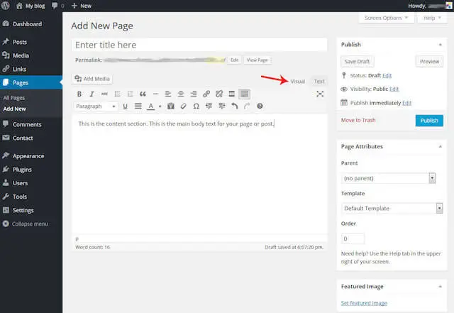 wordpress sayfası oluşturma
