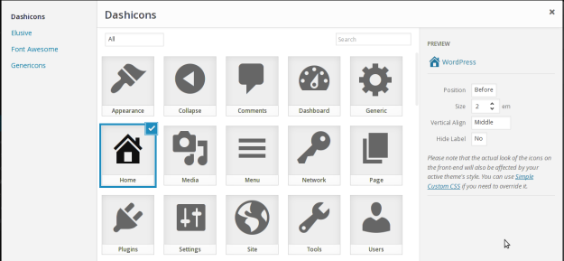 adicionar ícones WordPress