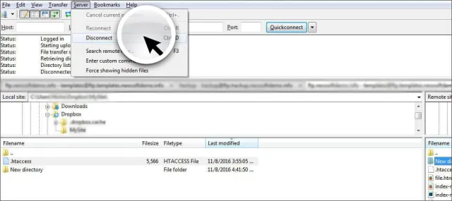 Memutuskan sambungan dari FTP