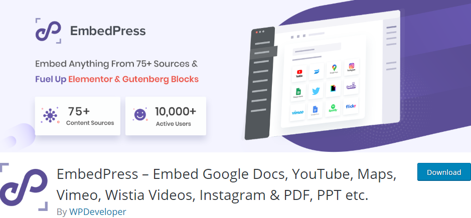 EmbedPress – Intégrez Google Docs, YouTube, Maps, Vimeo, Wistia Videos, Instagram & PDF, PPT, etc.