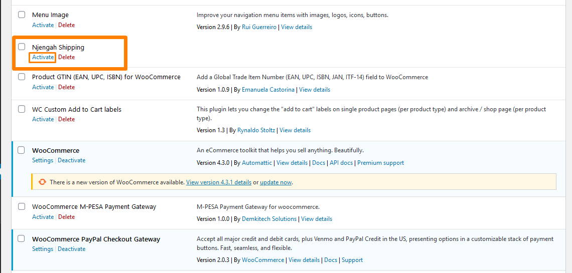 activation du plugin