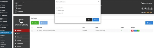 Восстановление резервной копии с помощью Backup Guard