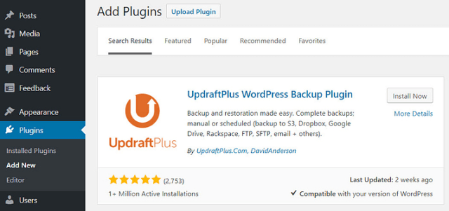 установить плагин Updraft Plus