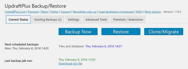 Плагин UpdraftPlus Резервное копирование вручную