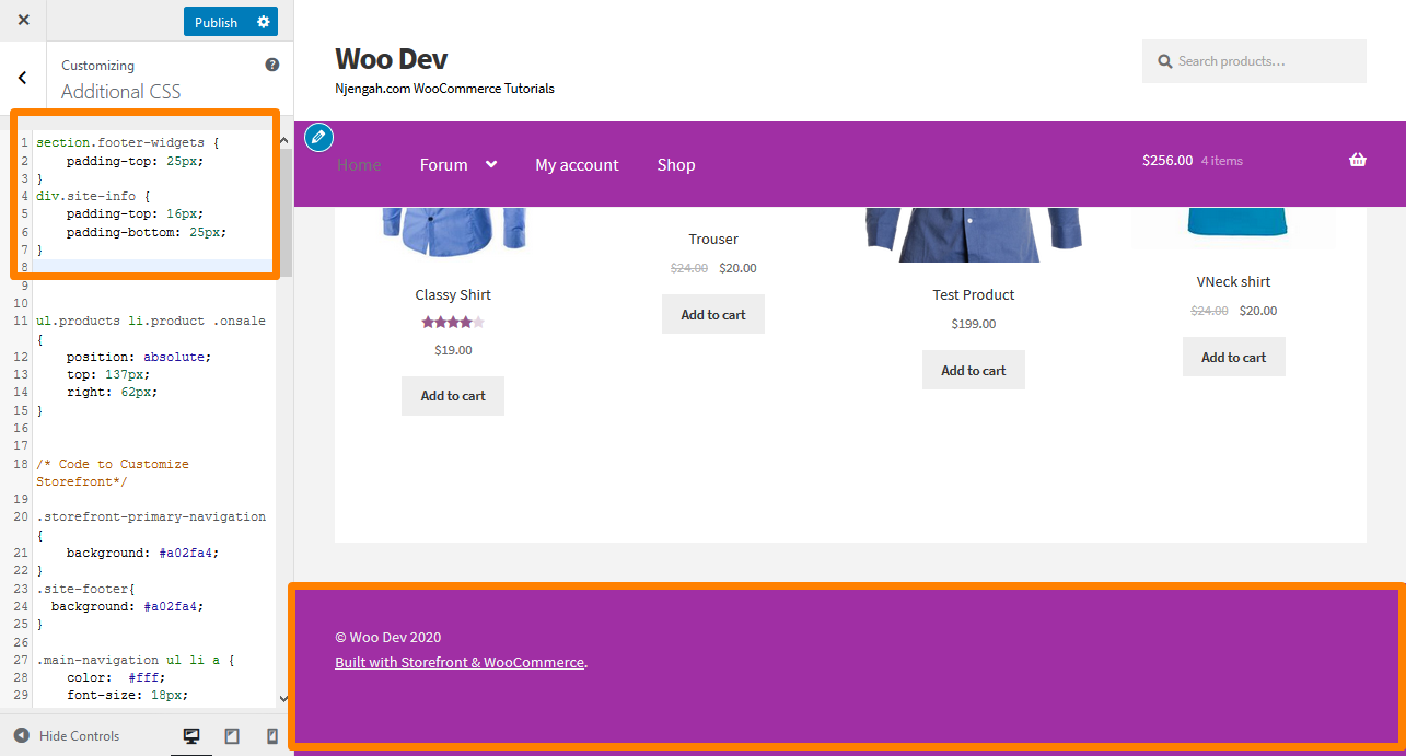Jak zmienić wysokość stopki witryny sklepu WooCommerce?