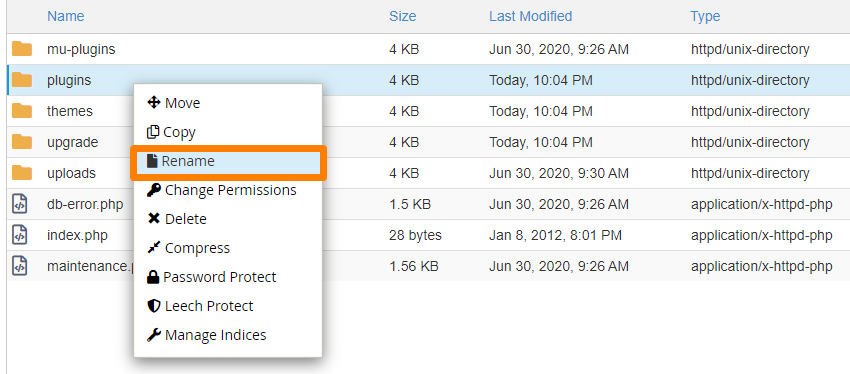 rinominare il file dei plugin