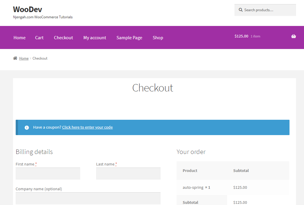 página de checkout