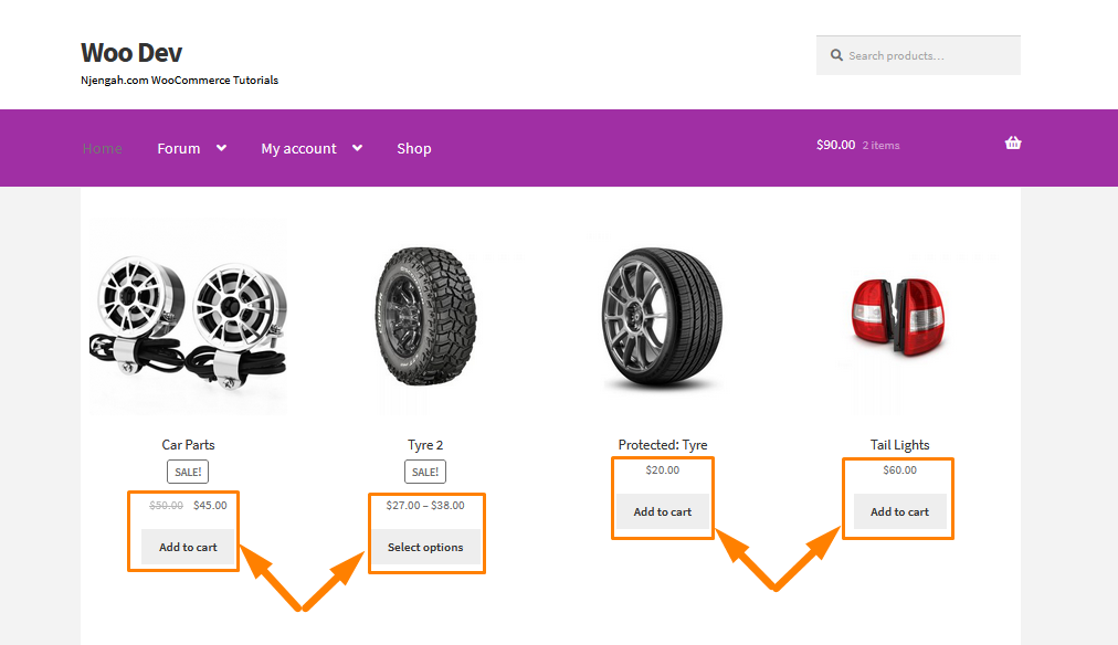 WooCommerce 가격 및 장바구니에 추가 버튼