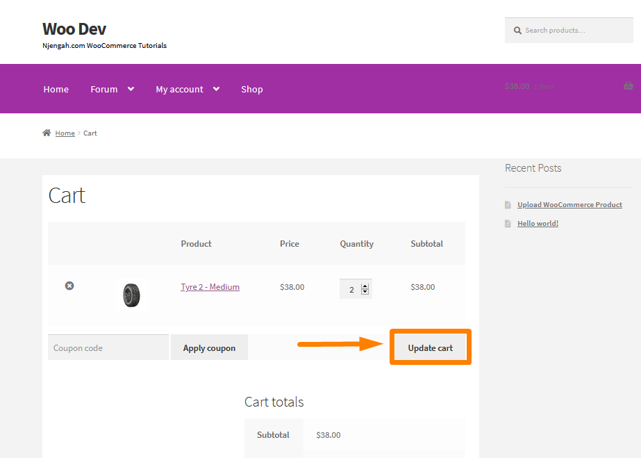 WooCommerce 업데이트 장바구니 버튼