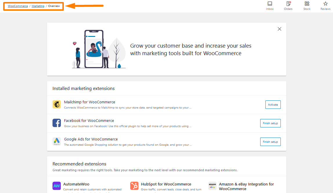 WooCommerce 마케팅 허브