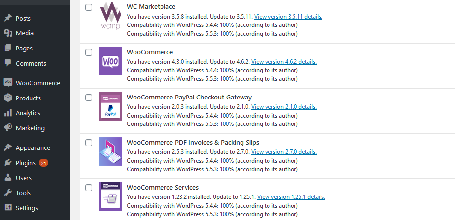 WooCommerce 업데이트 알림