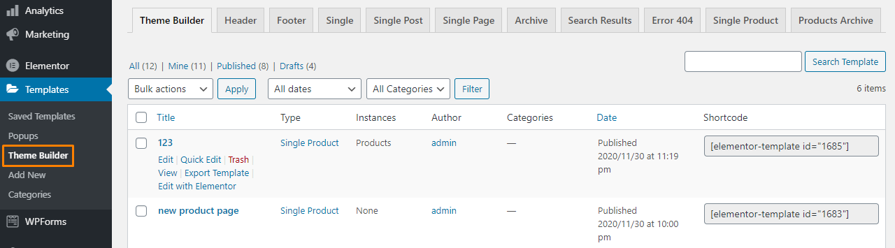 Theme-Builder öffnen