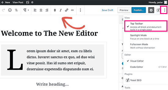 советы по использованию редактора контента WordPress