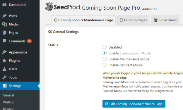 revisão seedprod habilitar página em breve