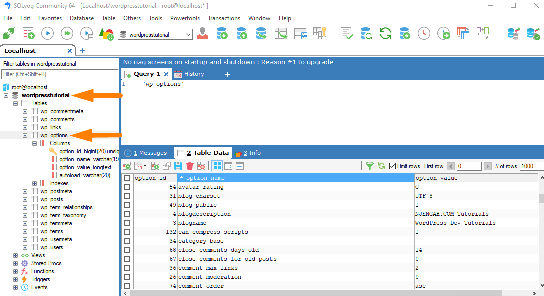 Connexion à la base de données WordPress via SQLyog