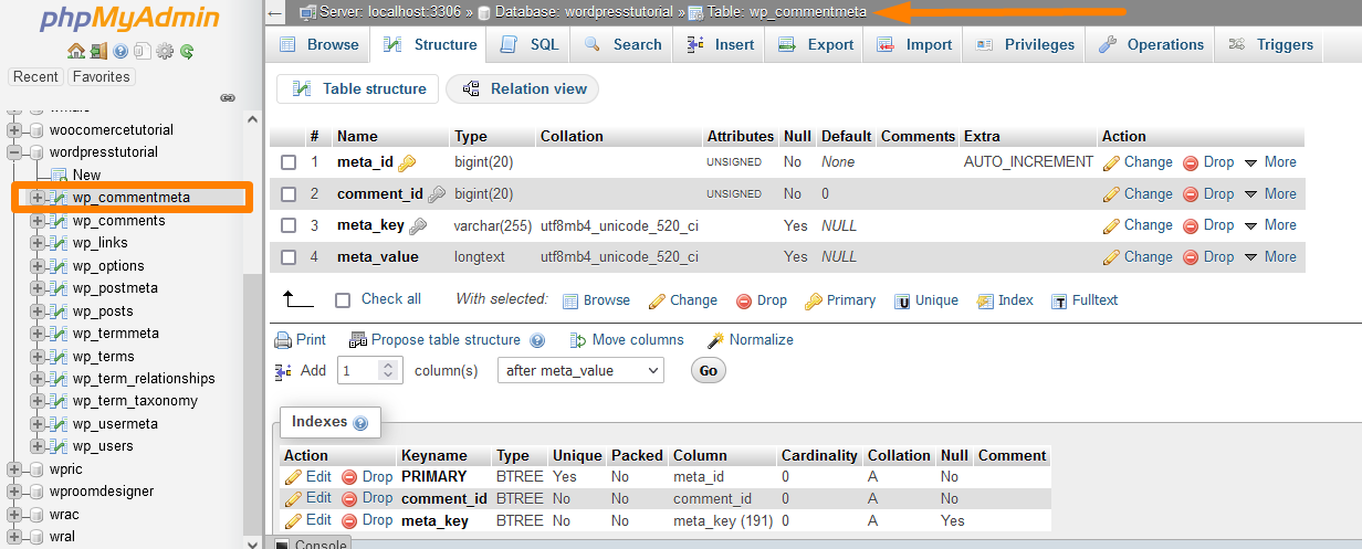 wp_commenteta Table de base de données WordPress
