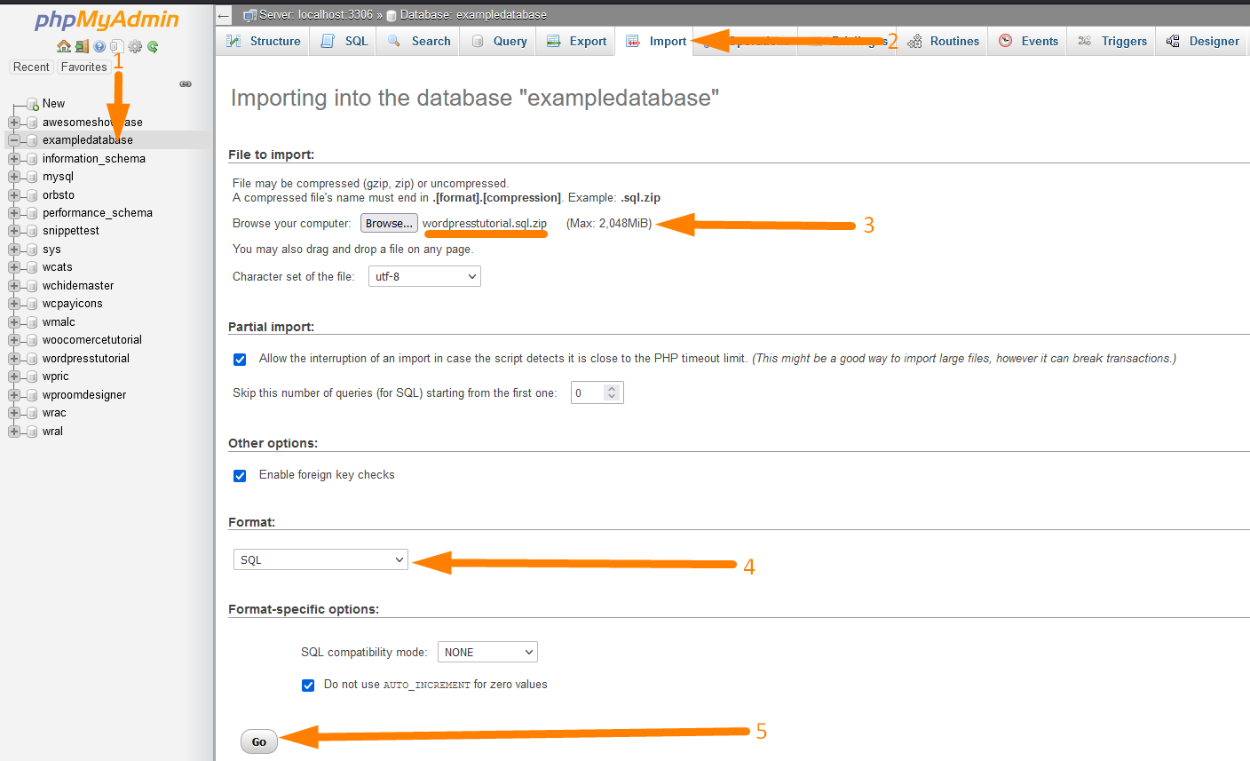 Importation de base de données WordPress -2